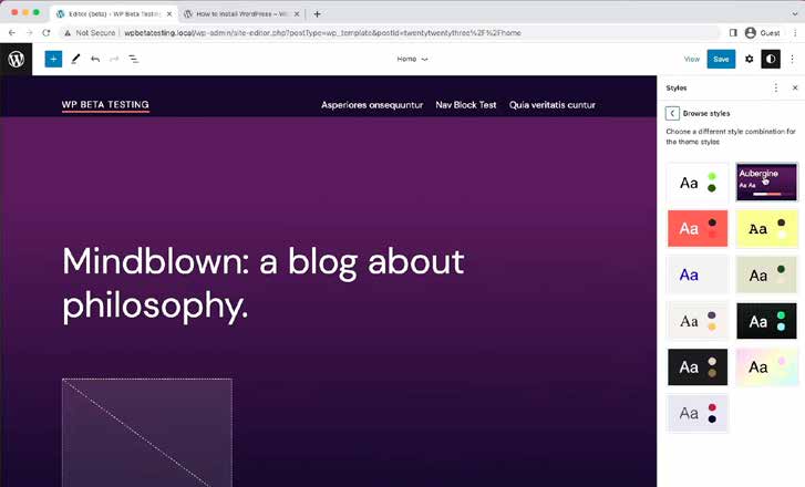 Editor de estilos de WordPress en una pantalla de ordenador
