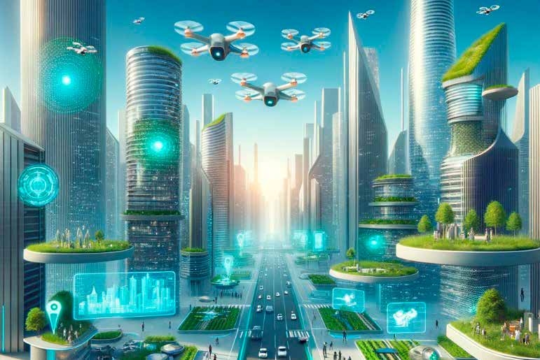 Ciudad futurista generada con inteligencia artificial